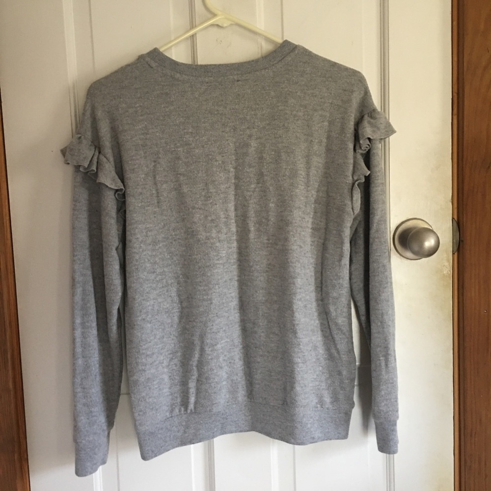 J. Crew Light Gray Ruffle-Sleeve Crewneck Sweater - Picture 4 of 5